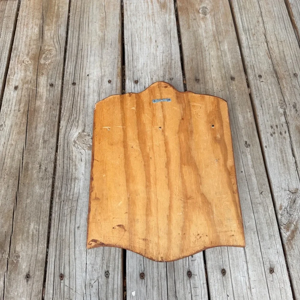 Vintage Wooden Wall Hanging Key Rack Brown Hand Painted Floral Folk Art Decor